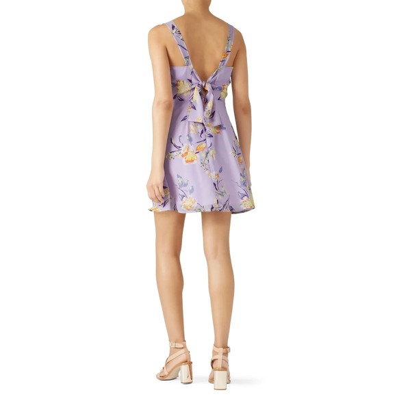 Louna Floral Tie Back Mini Fully Lined Square Neck Summer Dress Purple XS - Picture 1 of 13